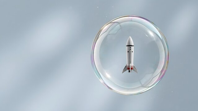 Rocket Launch Inside a Bubble in the Sky with Cloudy Background