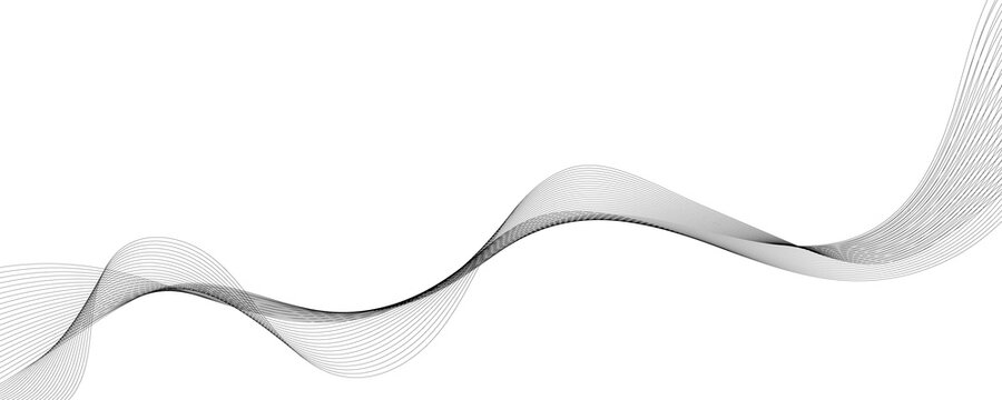 Black Abstract Wave Curves on White Background
