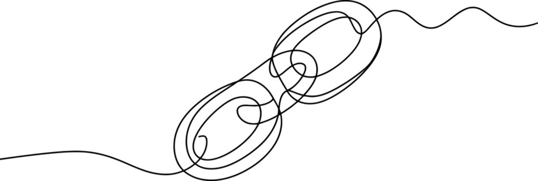 Continuous single line drawing of two connected metal chain links showing unity and strength in a minimalist artistic hand drawn sketch style design Vector, illustration