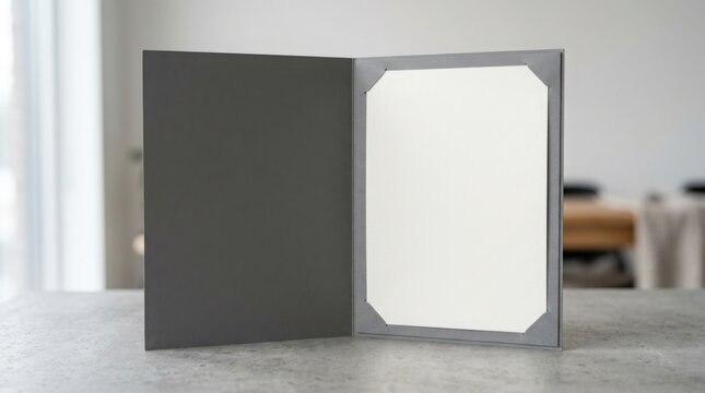Upright blank menu board on table