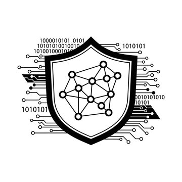 Modern cybersecurity shield with network protection and binary code