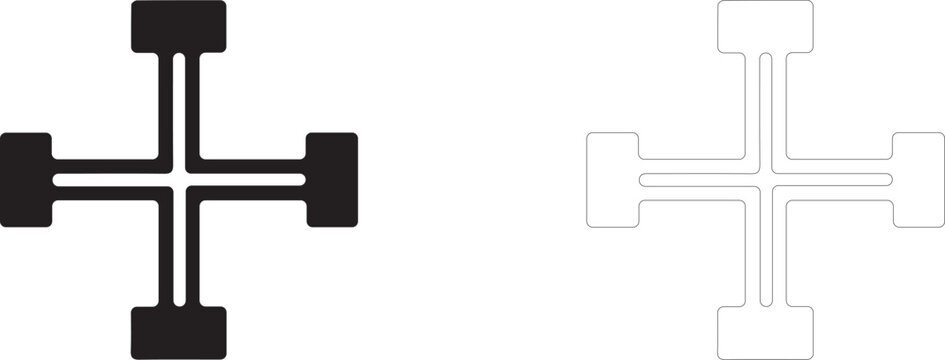 Cross connector vector icon, assembly hub symbol, fastening hardware component and mechanical engineering.