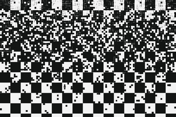 Fototapeta premium Distressed pixelated black-and-white checkerboard texture pattern monochrome grunge noise