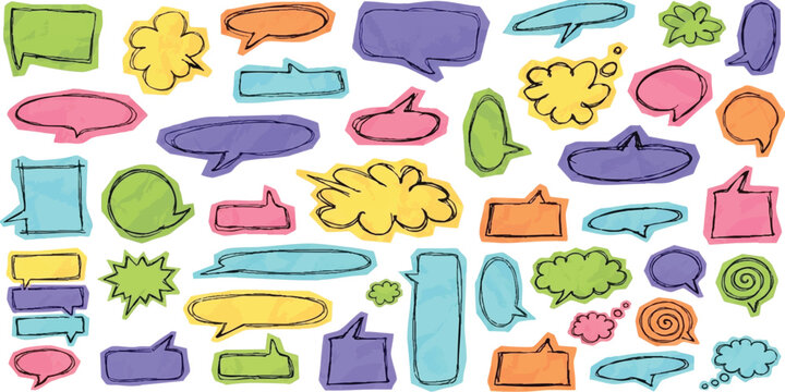 Set of colorful hand drawn speech bubbles and thought balloons for comic design and communication