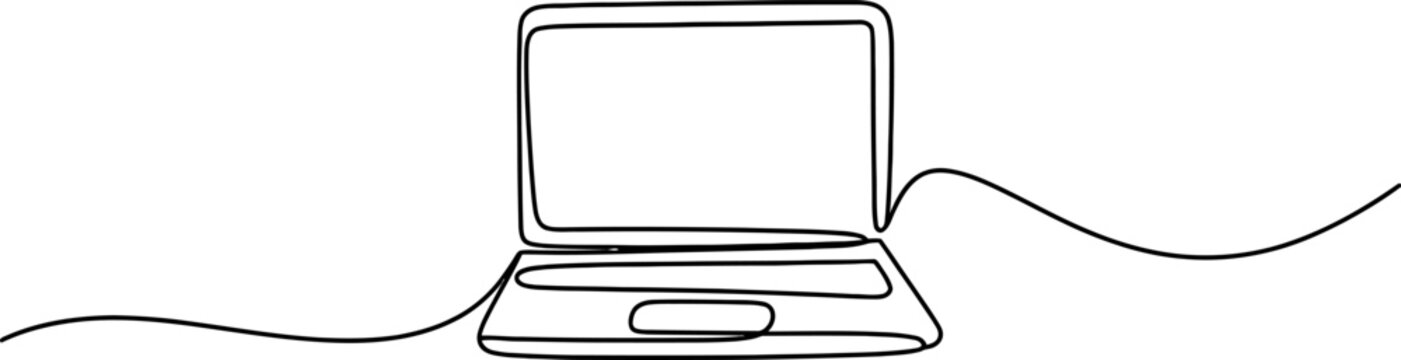 Continuous single line drawing of a laptop computer showing a modern tech device for remote work business and education in a simple minimalist style Vector, illustration