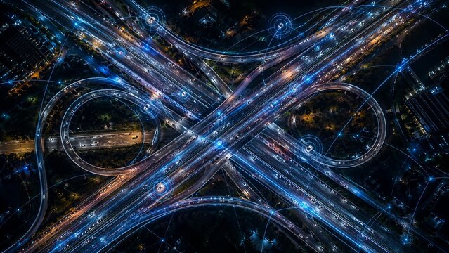 smart city and digital transportation infrastructure background theme high resolution commercial stock image for marketing, advertising and design