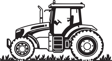 Modern Farm Tractor Illustration, Minimalist Agricultural Machinery Heavy Duty Vehicle Field Line Art Vector © MDHABIBUR