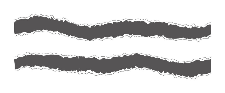 Two horizontal torn paper strips with rough edges and dark gray fill