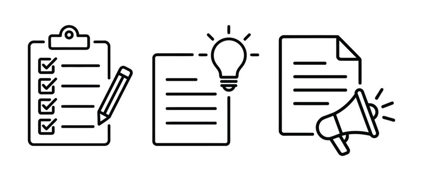 Document edit icon with pencil badge vector symbol, outline and glyph style for file modification, report writing, form editing, content update and business note management clipart.