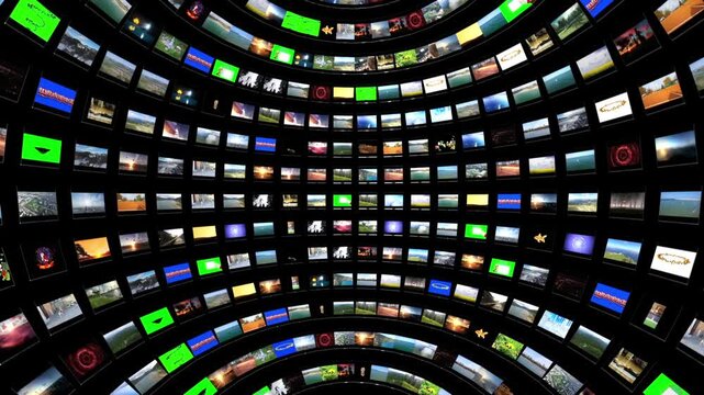 Multimedia TV sphere animation, seamless loop, Luma Matte