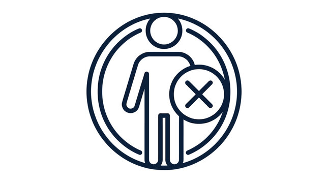 Dark blue linear icon of a human figure featuring a bold cross symbol inside circle