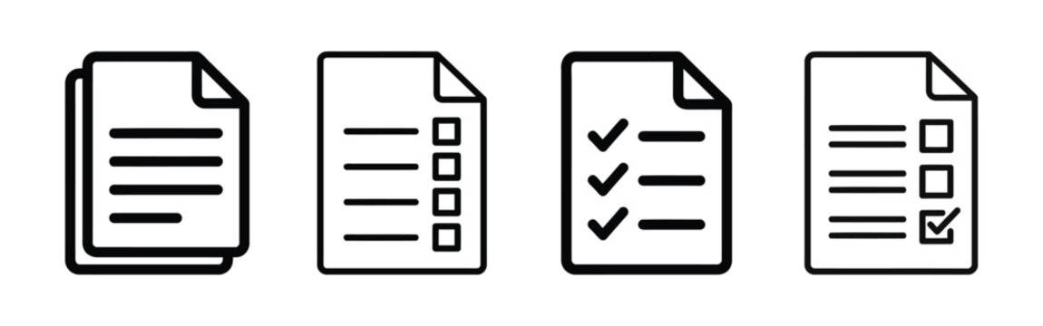 Approved document icon with checkmark badge vector symbol, line and glyph style set for business verification, task completion, contract approval, form validation and quality assurance clipart.