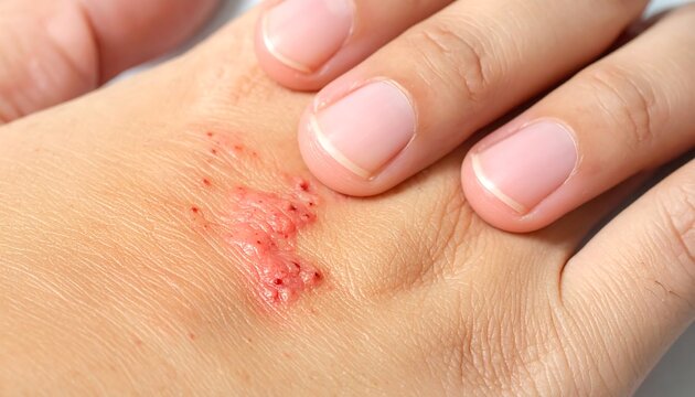 Close-Up of Skin Irritation and Redness on Hand.
