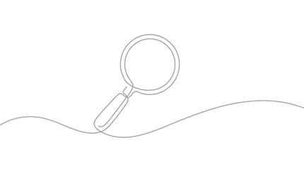 Obraz premium Continuous single line drawing of a magnifying glass on a clean white background, perfect for search icon, research presentation and minimalist web design
