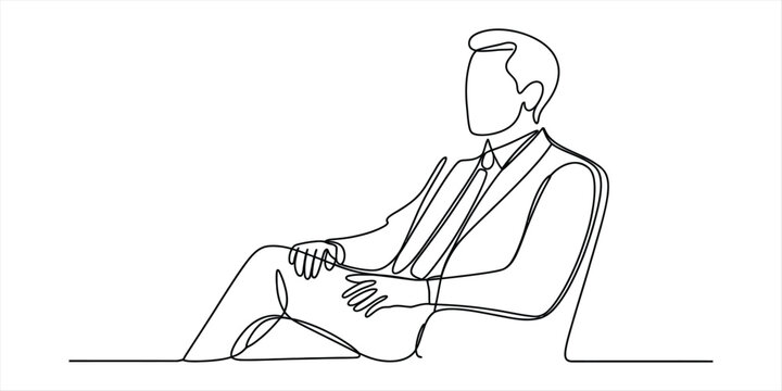 Continuous single line drawing of a businessman sitting in a chair resting and thinking Vector, illustration