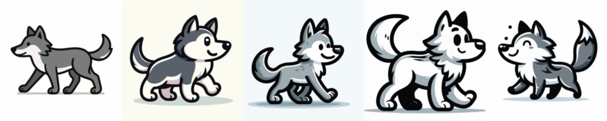 Cartoon Wolf Mascot Characters Collection with Cute Woodland Animal Illustrations