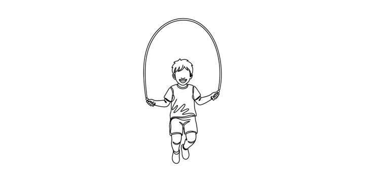 Child Engaged in Playful Jump Rope Activity Sketch.