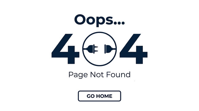 A minimalist four zero four error page design with a disconnected electrical plug icon graphic