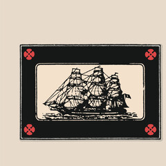Naval ship Match box label retro logo old vintage illustration poster template design vector element © Mariano