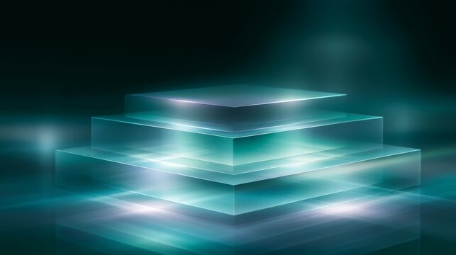 Layered ESG reporting framework with teal glass architecture and carbon data