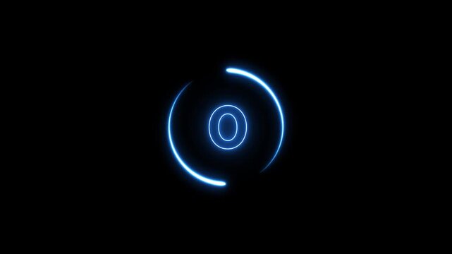 Glowing blue neon a digital countdown icon 5 to 0 with two neon line circle animation on black background.Abstract five to zero countdown icon.countdown icon,timer icon,countdown concept icon.