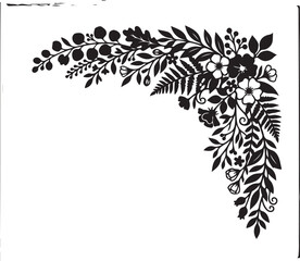Fototapeta premium Floral Corner Ornament with Leaves and Flowers