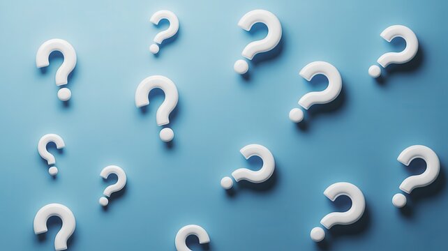 White question marks on a blue background