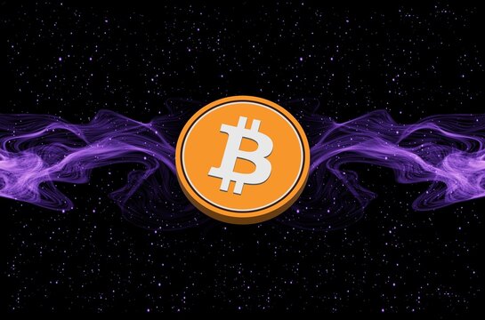 Bitcoin-BTC cryptocurrency logos drawings on digital background.