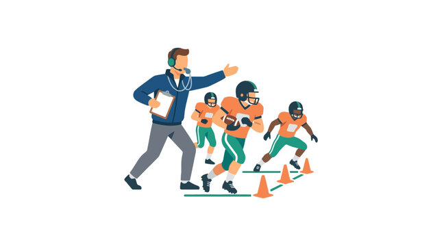 American Football Coach and Players Training.