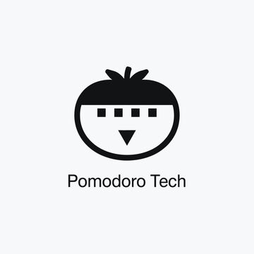 Tomato shaped icon with four squares and a triangle black silhouette on a white background pomodoro technique time management