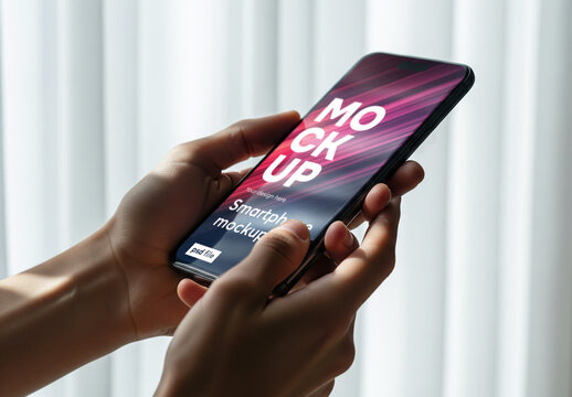 Close-up of hands using a smartphone &ndash; mockup