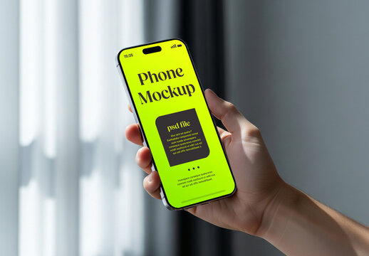 Close-up of a hand holding a smartphone &ndash; mockup