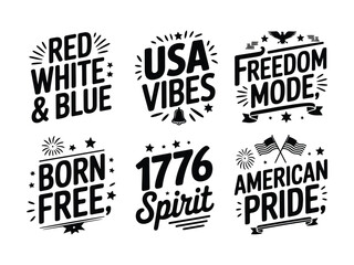 Obraz premium Patriotic american independence day slogans and phrases with stars and flags usa vibes freedom mode