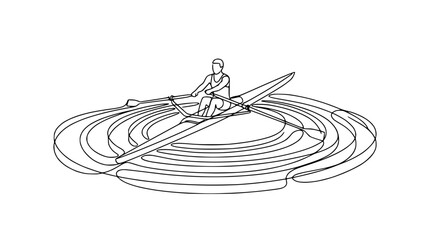 Single scull rower in action, minimalist line art illustration on white background © Papa