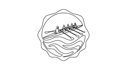 Team Rowing Boat Silhouette - Continuous Line Art © Papa