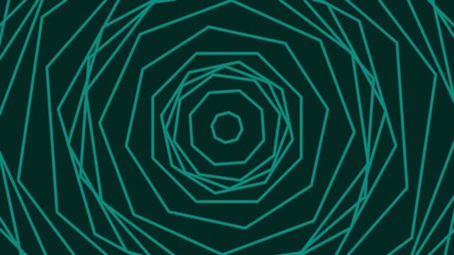 Seamless looping motion of rotating geometric teal line patterns