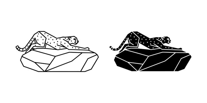 Cheetah lying on flat rock vector graphic with wildlife illustration silhouette predator minimalist creature