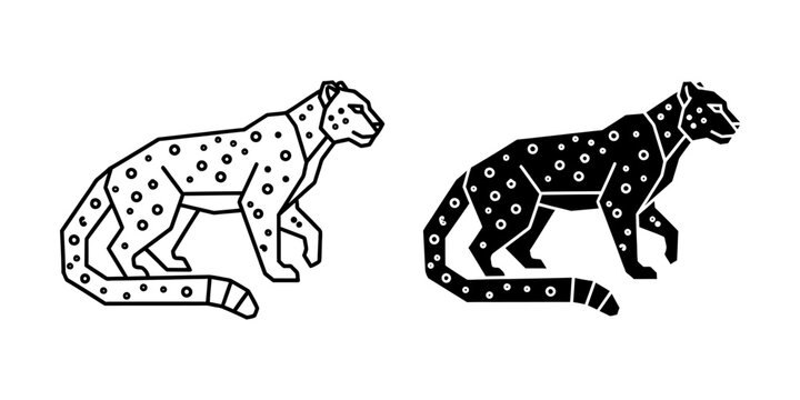 Spotted leopard walking vector line art silhouette with big cat wildlife predator illustration silhouette monochrome stalking stylized movement