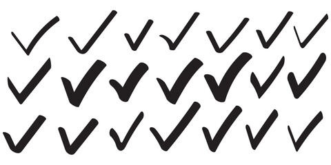 Hand drawn Check the mark icon set . Hand drawn brush stroke check mark with box .Check tick mark icon set. Vector illustration © Daishin