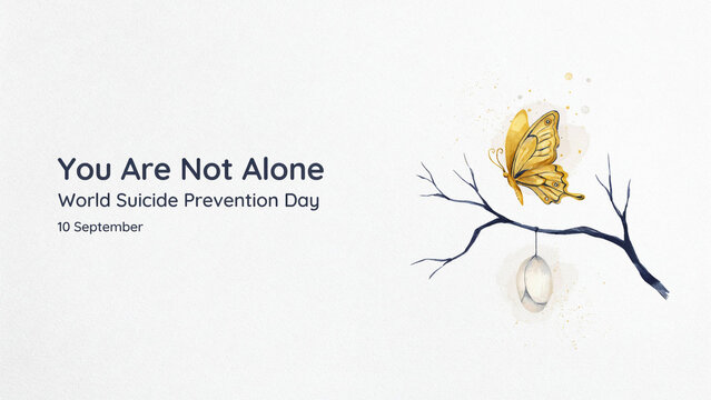 World suicide prevention day concept with butterfly and cocoon on a branch isolated on white background