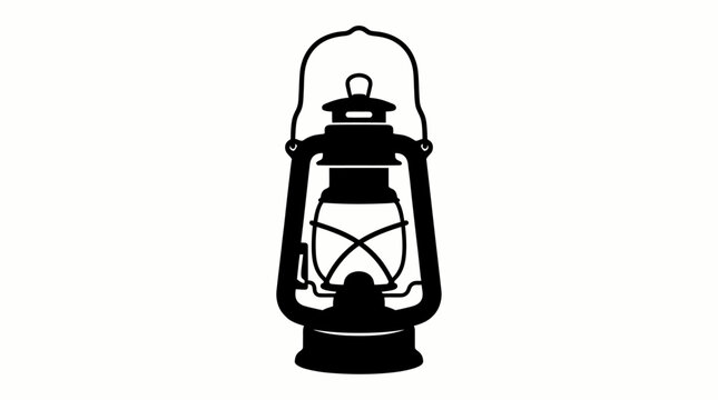 Classic vintage lantern silhouette isolated on white background. Black retro oil lamp vector icon suitable for camping, emergency lighting, outdoor adventure, historical themes, and logo design.