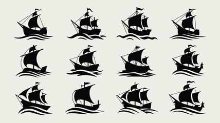 Sailing ships icons set black silhouettes on white background © loveley0190
