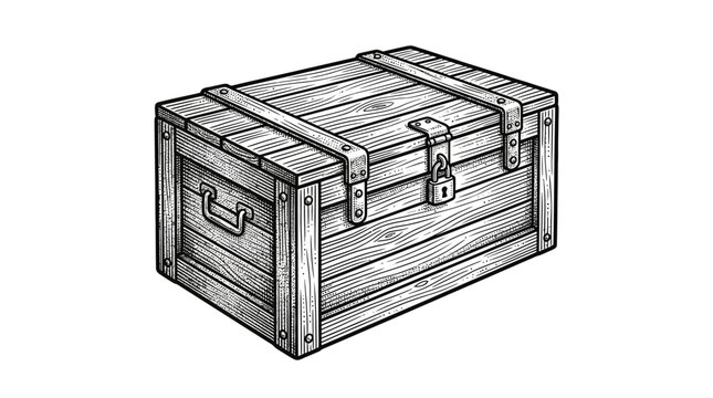 Old wooden chest with metal straps.