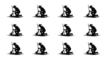 Man kneeling with a shovel in various positions © loveley0190