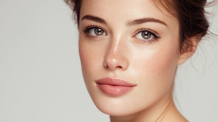 Fototapeta premium Close up portrait of a woman with natural beauty and neutral background