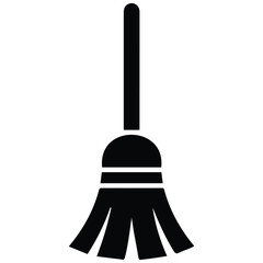 Fototapeta premium Upright broom silhouette illustration vector design simple line art isolated on white.