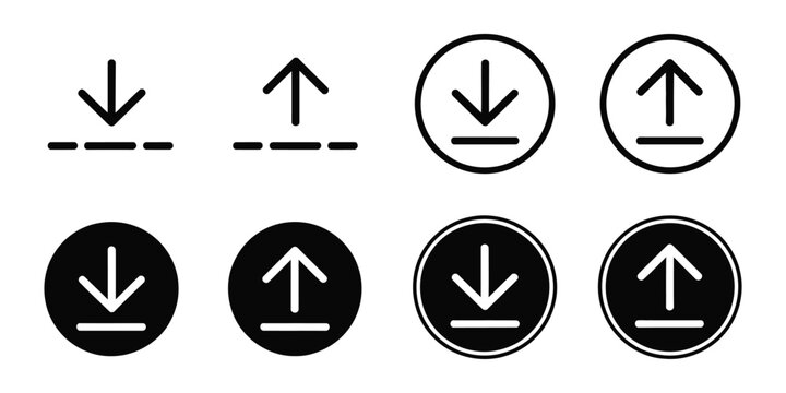 Upload and Download Icon Set Featuring Round Buttons for Web and Mobile Application Interfaces