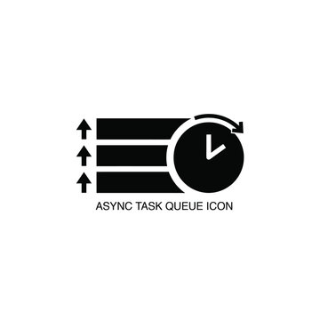 Task queue icon with horizontal bars and circular clock face a flat black silhouette asynchronous management workflow process time