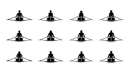 Rowing silhouettes of people in boats with oars on water © loveley0190