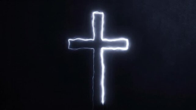 A glowing white cross symbol representing faith and spirituality on Good Friday, set against a dark background